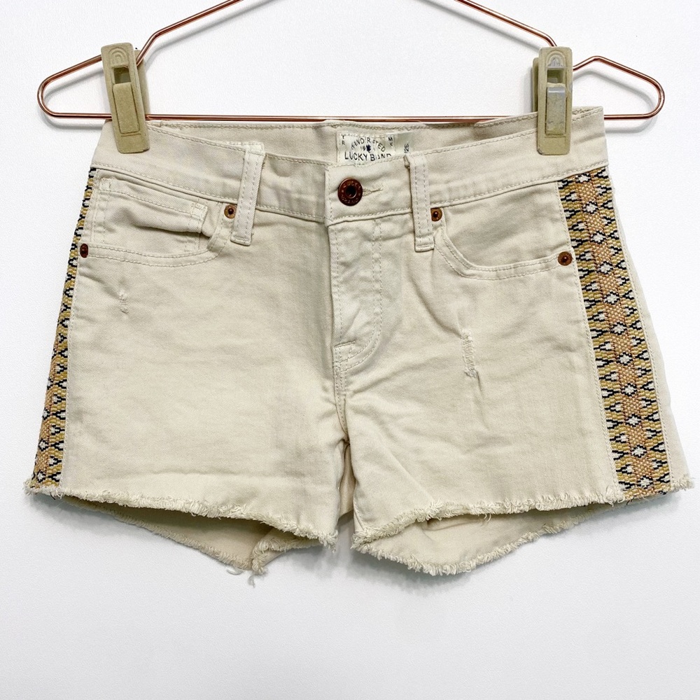 lucky | malibu ivory ribbon seam raw hem shorts 25